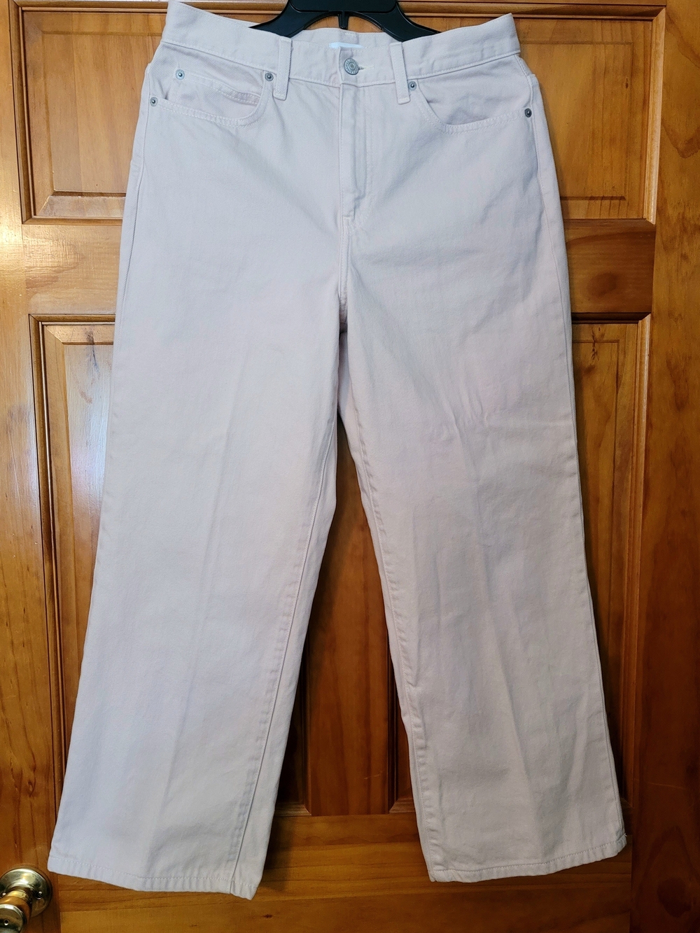 Pristine Uniqlo Womens Pale Pink Wide Leg High Rise Straight Jeans Pants 27